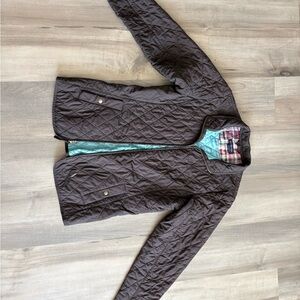Lands’ End Girls Quilted Brown Jacket with Blue Lining